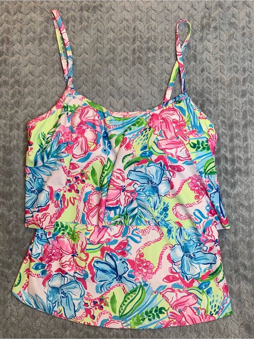 Lilly Pulitzer Stella Parker Collection Pink, Blue & Green Floral Tankini Top